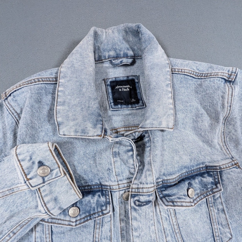 Abercrombie & Fitch Denim Jacket Mens XL Light Wash Stretch Trucker Blue